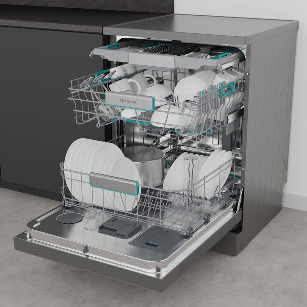 Masina de spalat vase independenta HISENSE HS693A90XAD, 16 seturi, 7 programe, 60 cm, Clasa A, Wi-Fi, gri
