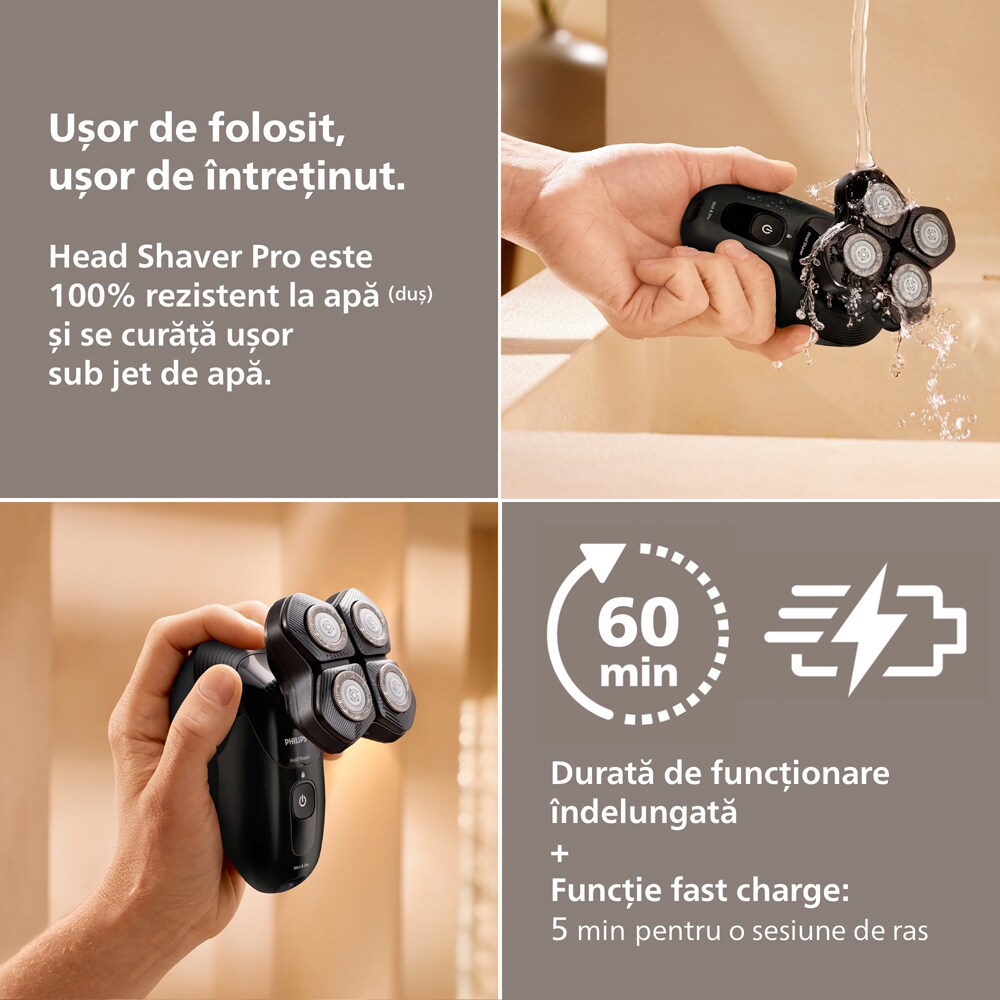Aparat de ras PHILIPS Pro Series 7000 HS7980/15, autonomie 90 min, 4 elemente de taiere, argintiu