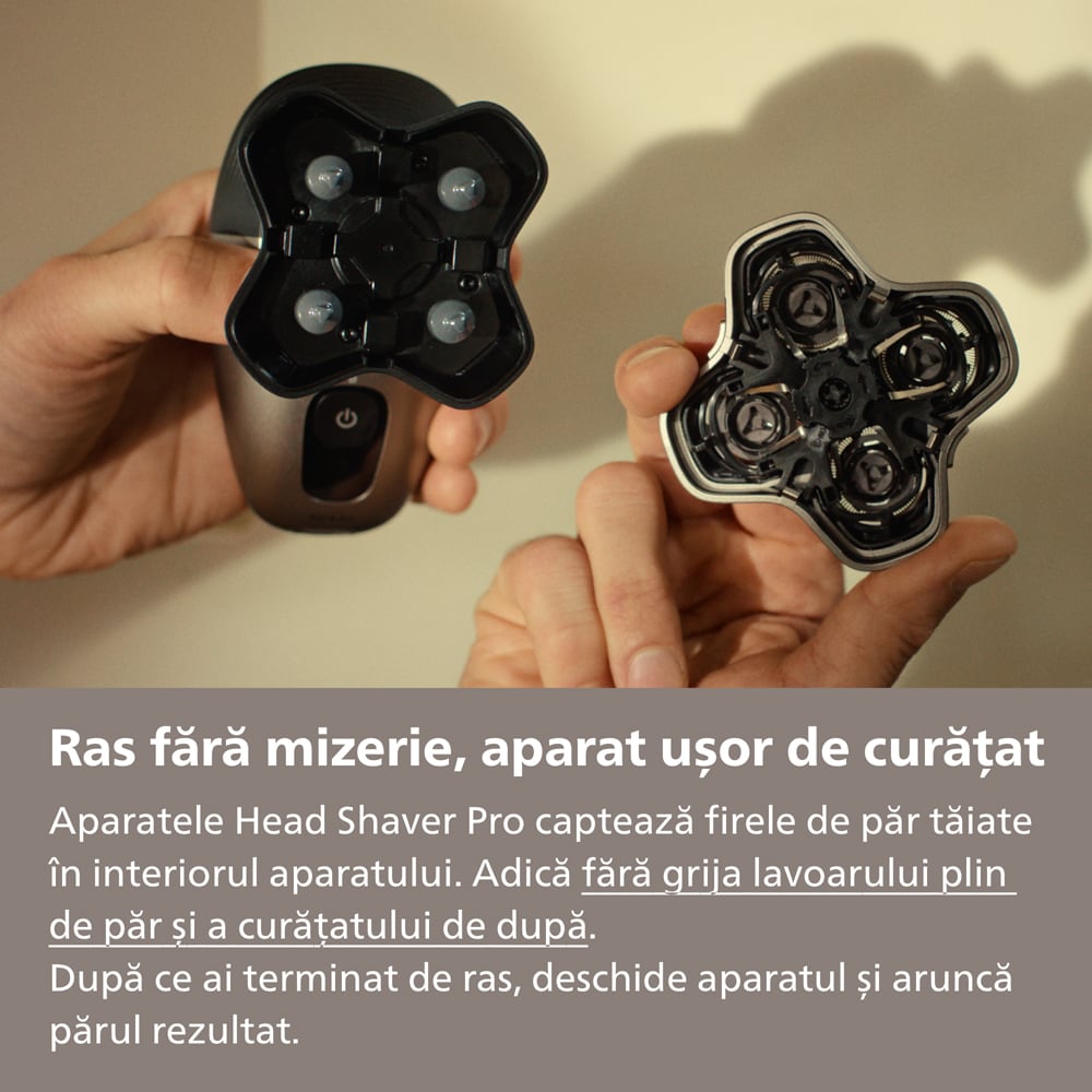 Aparat de ras pentru cap PHILIPS Pro Series 7000 HS7980/15, autonomie 90 min, 4 elemente de ras, argintiu