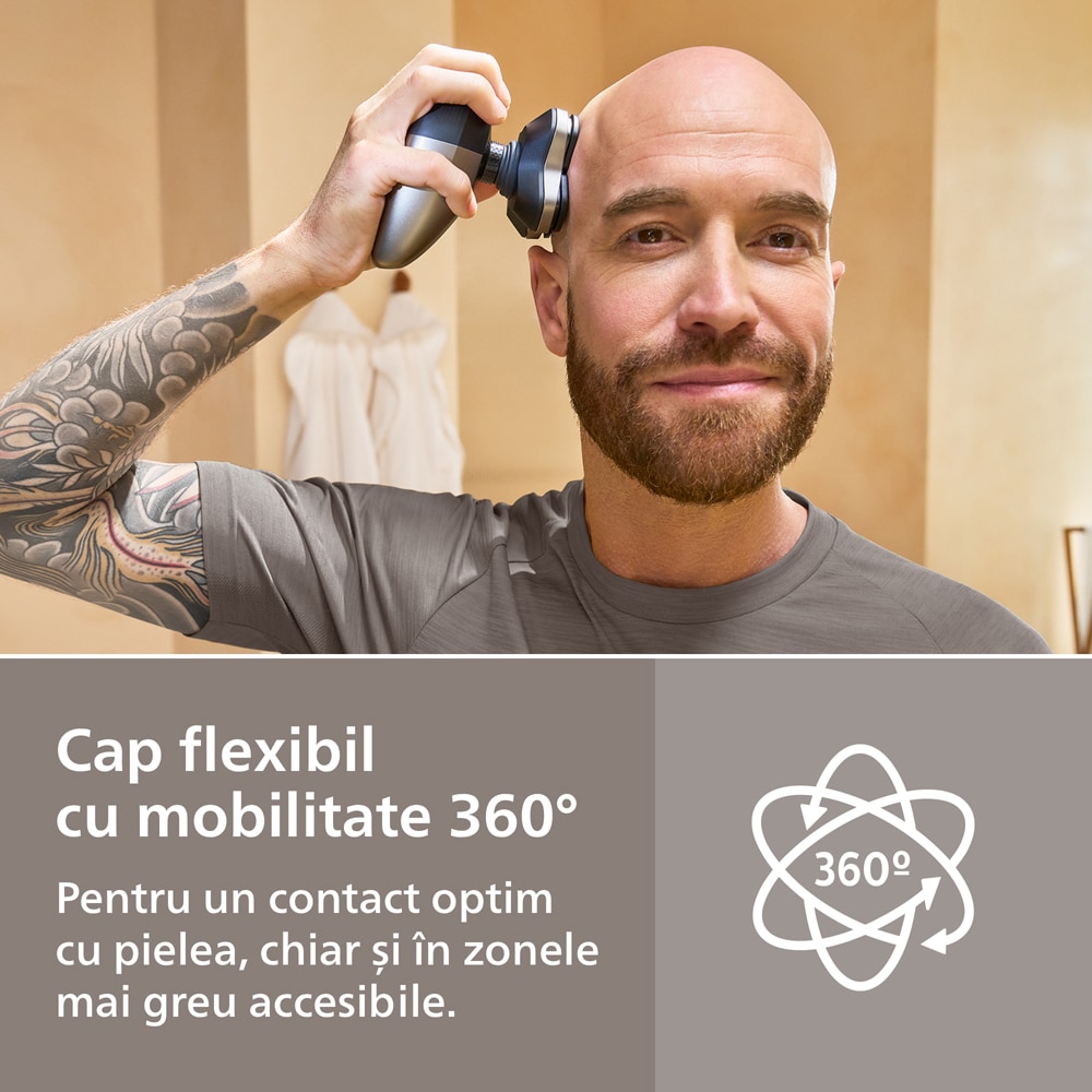 Aparat de ras pentru cap PHILIPS Pro Series 7000 HS7980/15, autonomie 90 min, 4 elemente de ras, argintiu