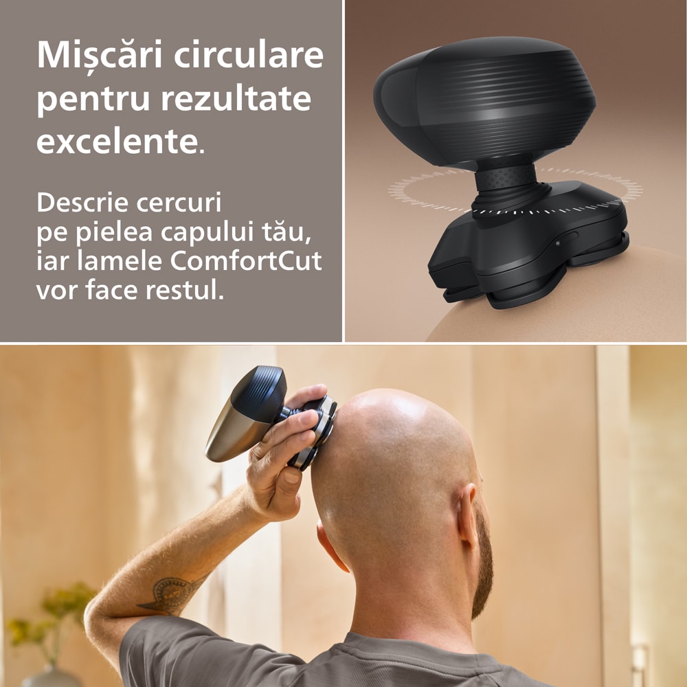 Aparat de ras pentru cap PHILIPS Pro Series 7000 HS7980/15, autonomie 90 min, 4 elemente de ras, argintiu