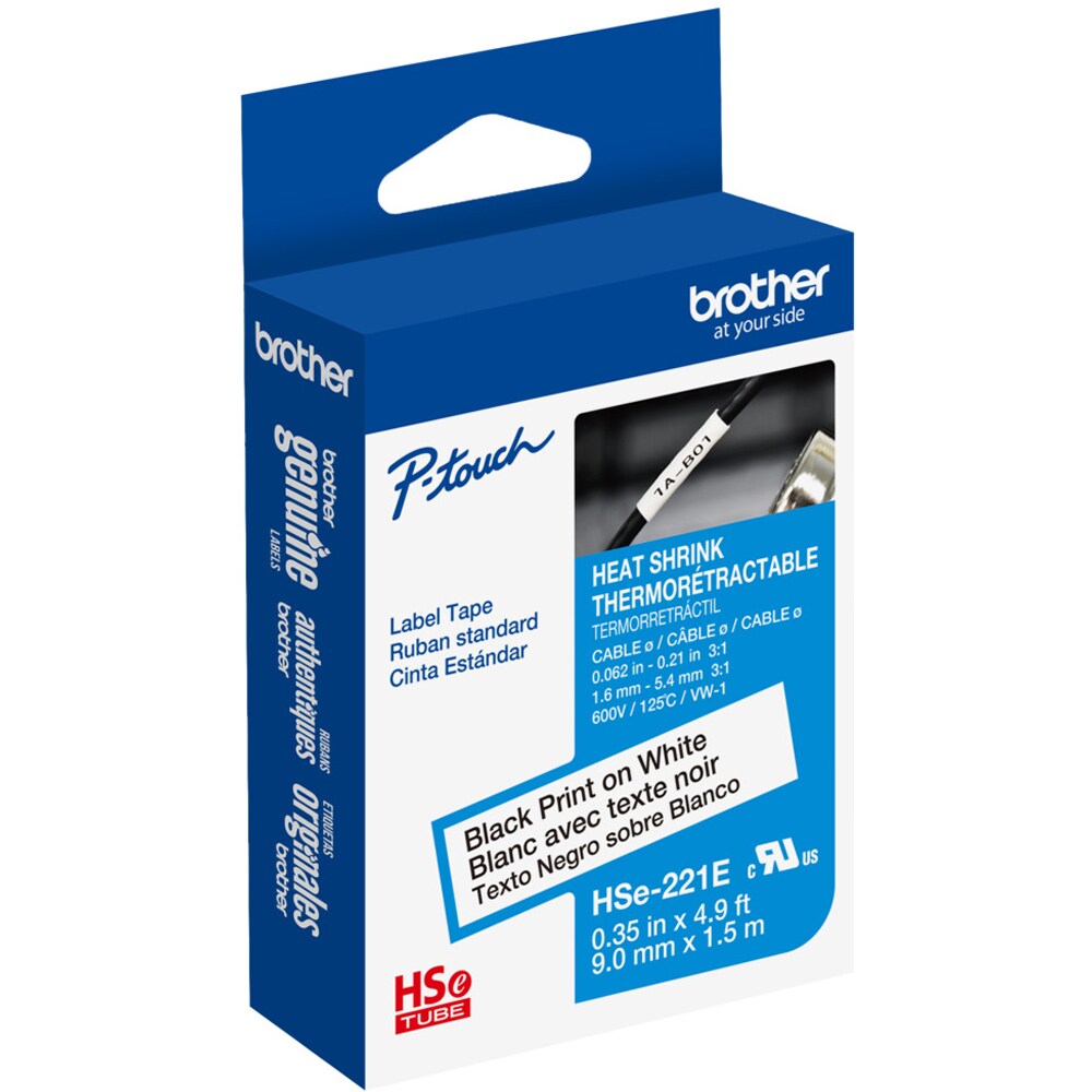 Banda etichete BROTHER HSe-221E, 9 mm, 1.5 m, negru pe alb