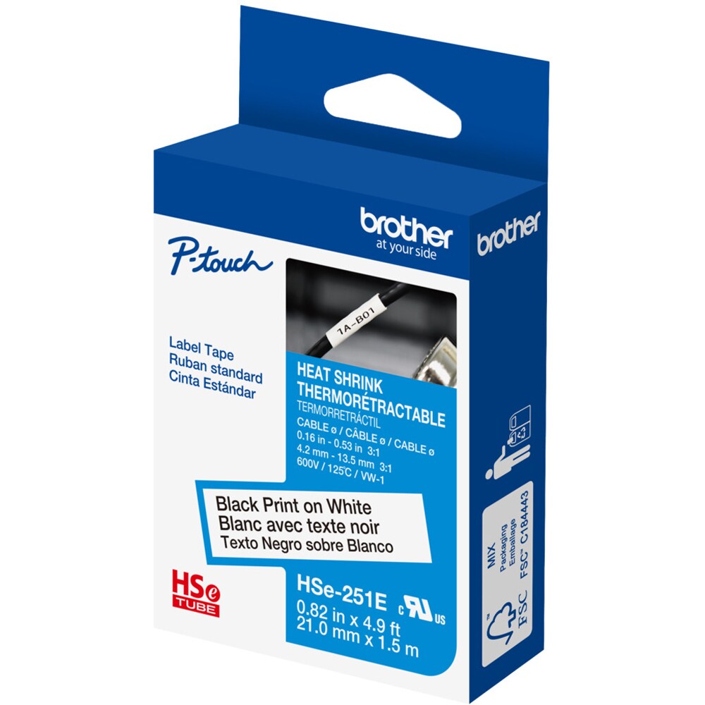 Banda etichete BROTHER HSe-251E, 21 mm, 1.5 m, negru pe alb