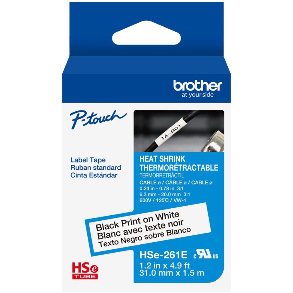 Banda etichete BROTHER HSe-261E, 31 mm, 1.5 m, negru pe alb