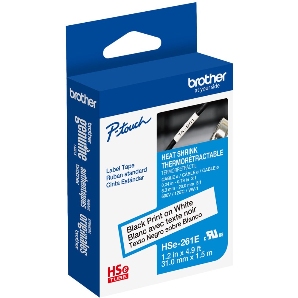 Banda etichete BROTHER HSe-261E, 31 mm, 1.5 m, negru pe alb