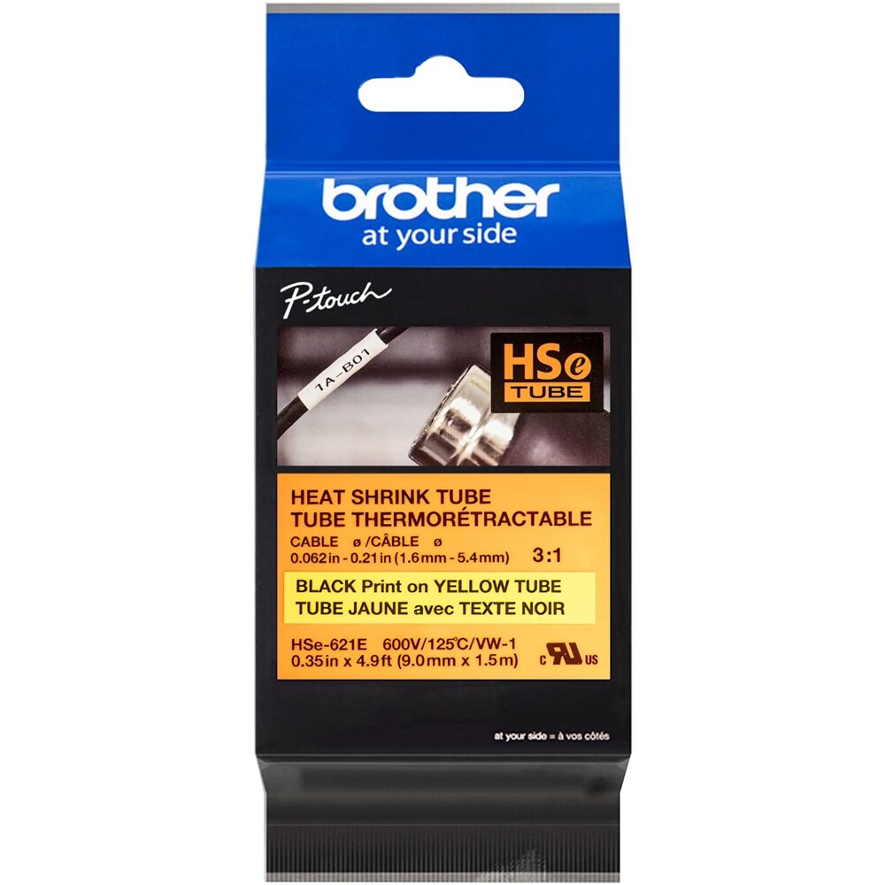 Banda etichete BROTHER HSe-621E, 9 mm, 1.5 m, negru pe galben