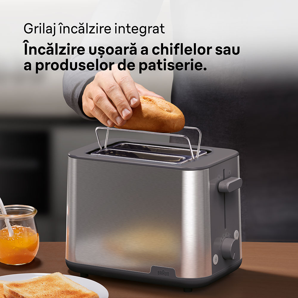 Prajitor de paine BRAUN Purshine HT1510GY, 2 felii, 900W, gri-argintiu