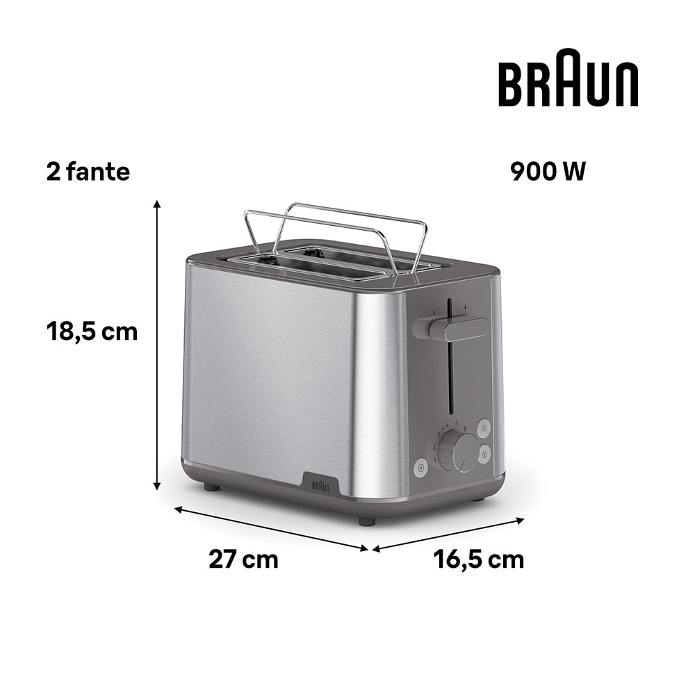 Prajitor de paine BRAUN Purshine HT1510GY, 2 felii, 900W, gri-argintiu