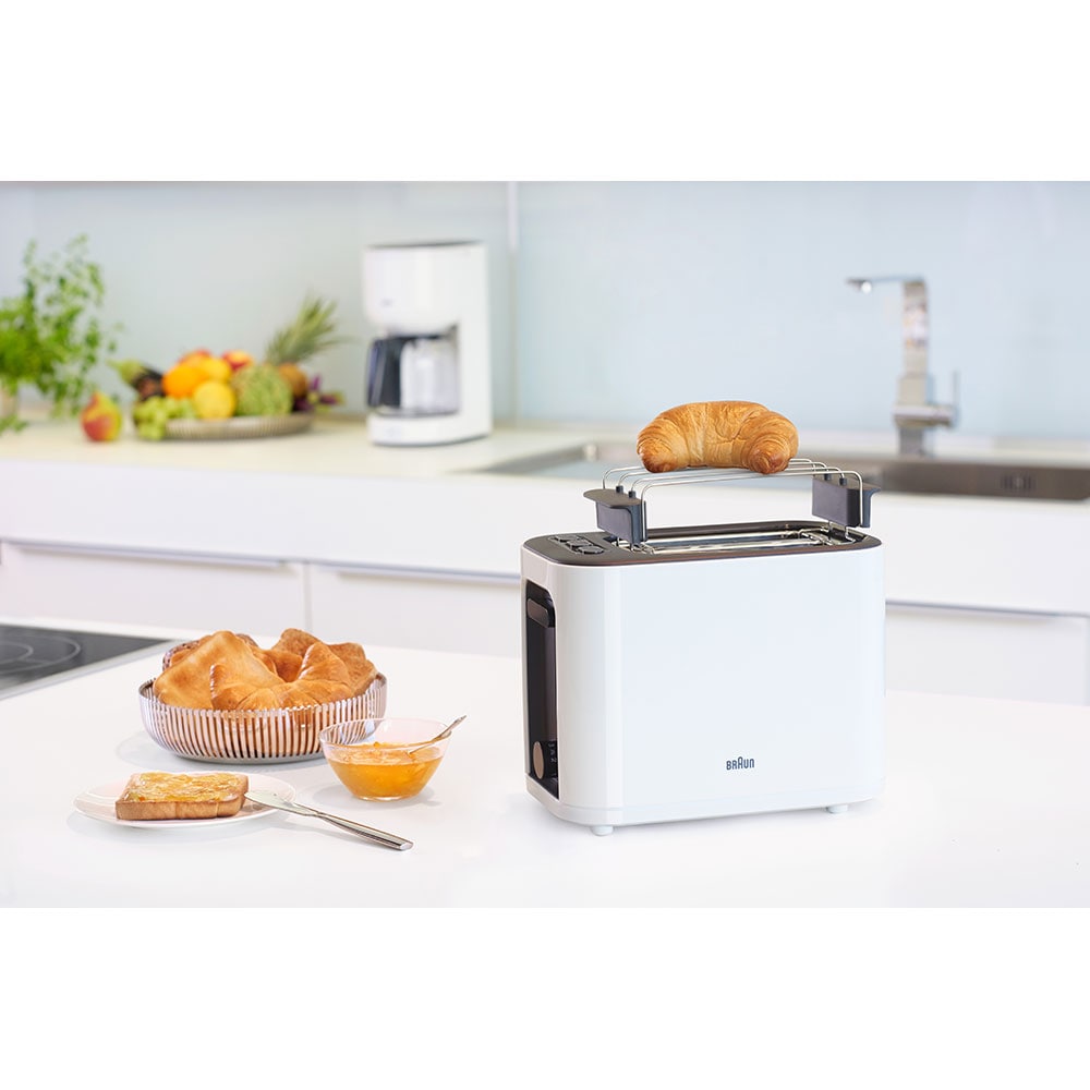 Prajitor de paine BRAUN Purease HT3010WH, 2 felii, 1000W, alb-negru 