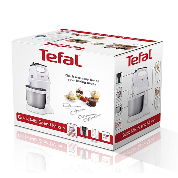 Mixer cu bol TEFAL Quick Mix HT312138, 3.5l, 300W, 5 trepte viteza, alb-argintiu
