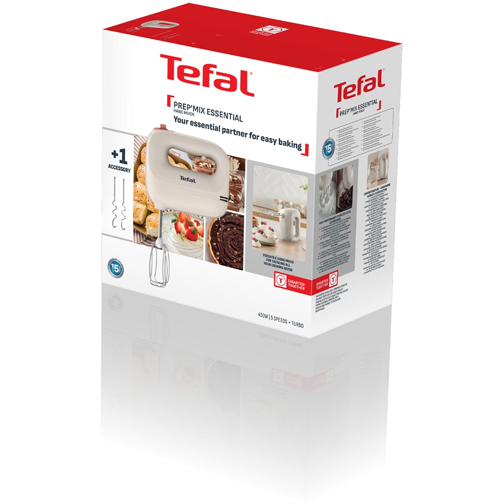 Mixer de mana TEFAL Prep Mix Essential HT420BF0, 450W, 5 trepte viteza, crem