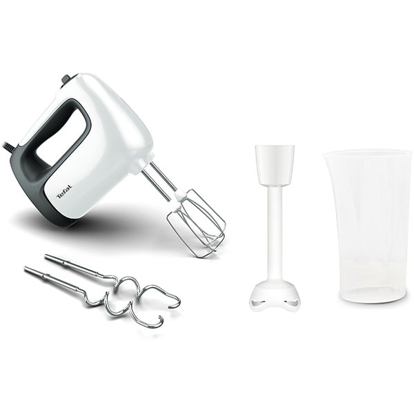 Mixer de mana TEFAL Prep'Mix HT461138, 0.6l, 500W, 5 trepte viteza, alb-gri inchis