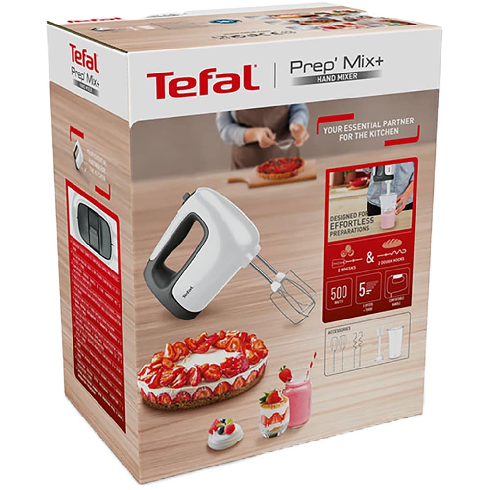 Mixer de mana TEFAL Prep'Mix HT461138, 0.6l, 500W, 5 trepte viteza, alb-gri inchis