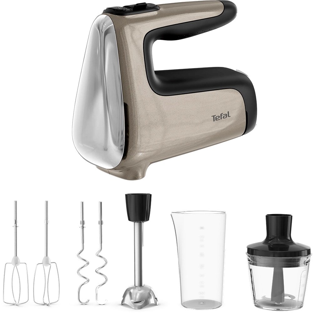 Mixer de mana TEFAL Powermix Silence HT663AF0, 850W, 6 trepte viteza, crem-negru