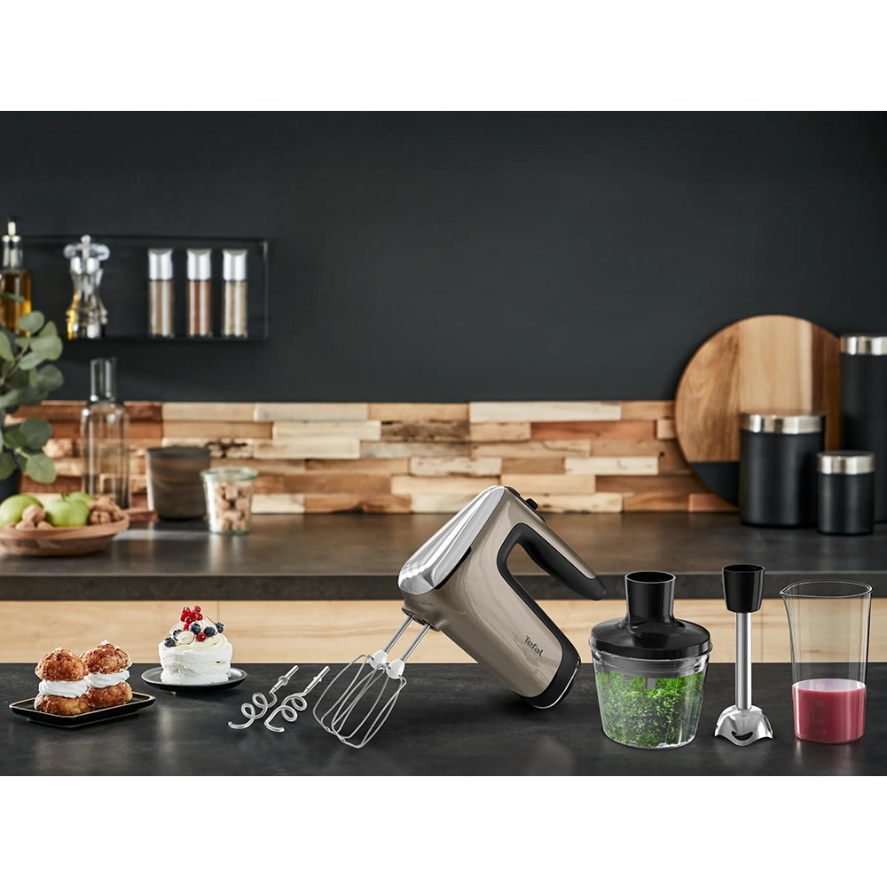 Mixer de mana TEFAL Powermix Silence HT663AF0, 850W, 6 trepte viteza, crem-negru