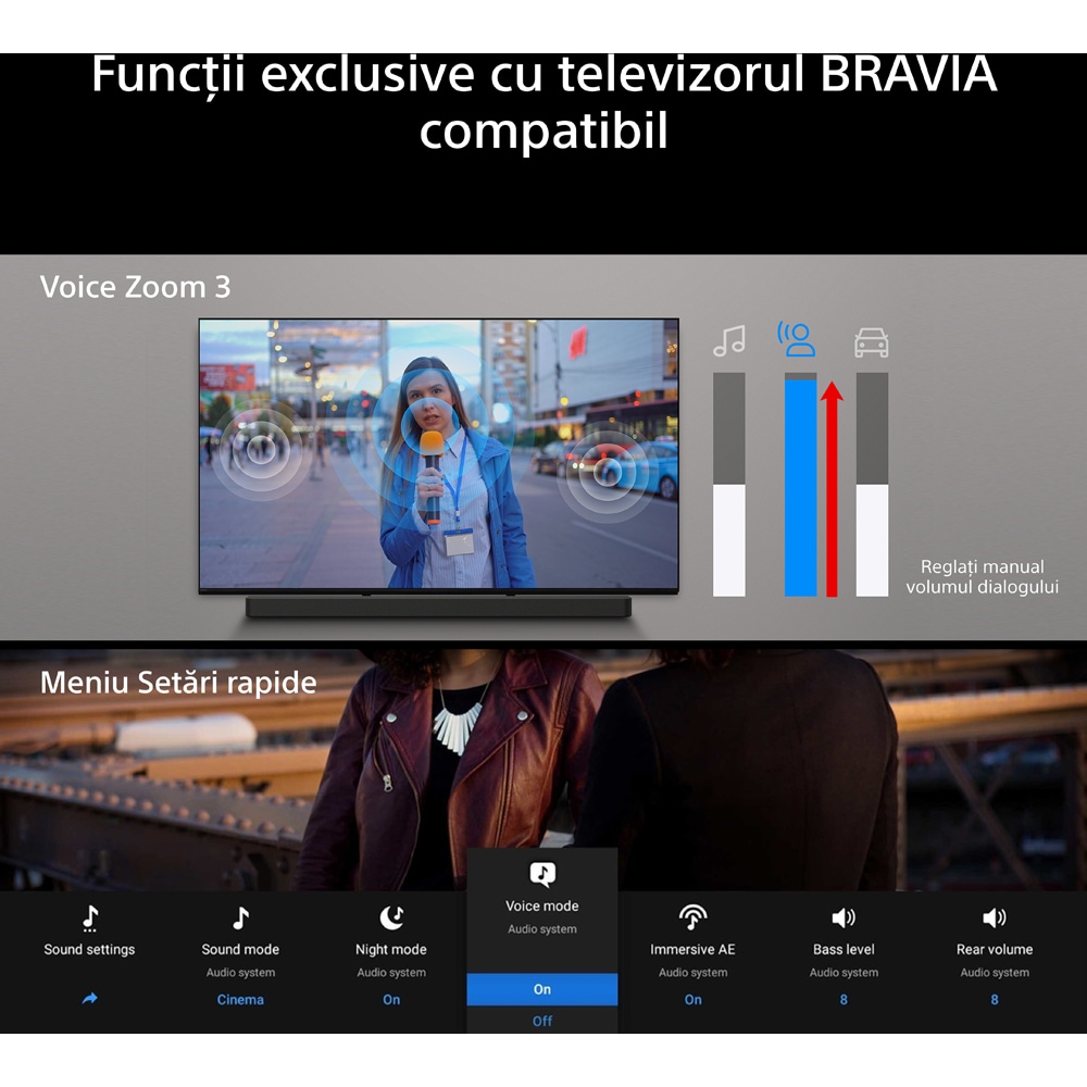 Soundbar SONY BRAVIA Theatre Bar 7 + S, 5.1.2, 505W, Wi-Fi, Bluetooth, Dolby Atmos, negru