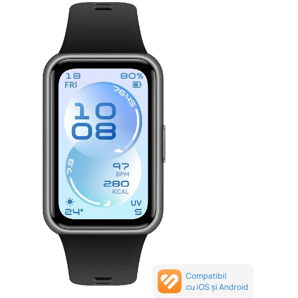 Bratara fitness HUAWEI Band 11, Android /iOS, Black Fluoroelastomer Strap