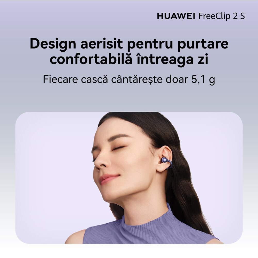 Casti HUAWEI FreeClip 2 S, True wireless, Bluetooth, Open-ear, Microfon, Space Silver