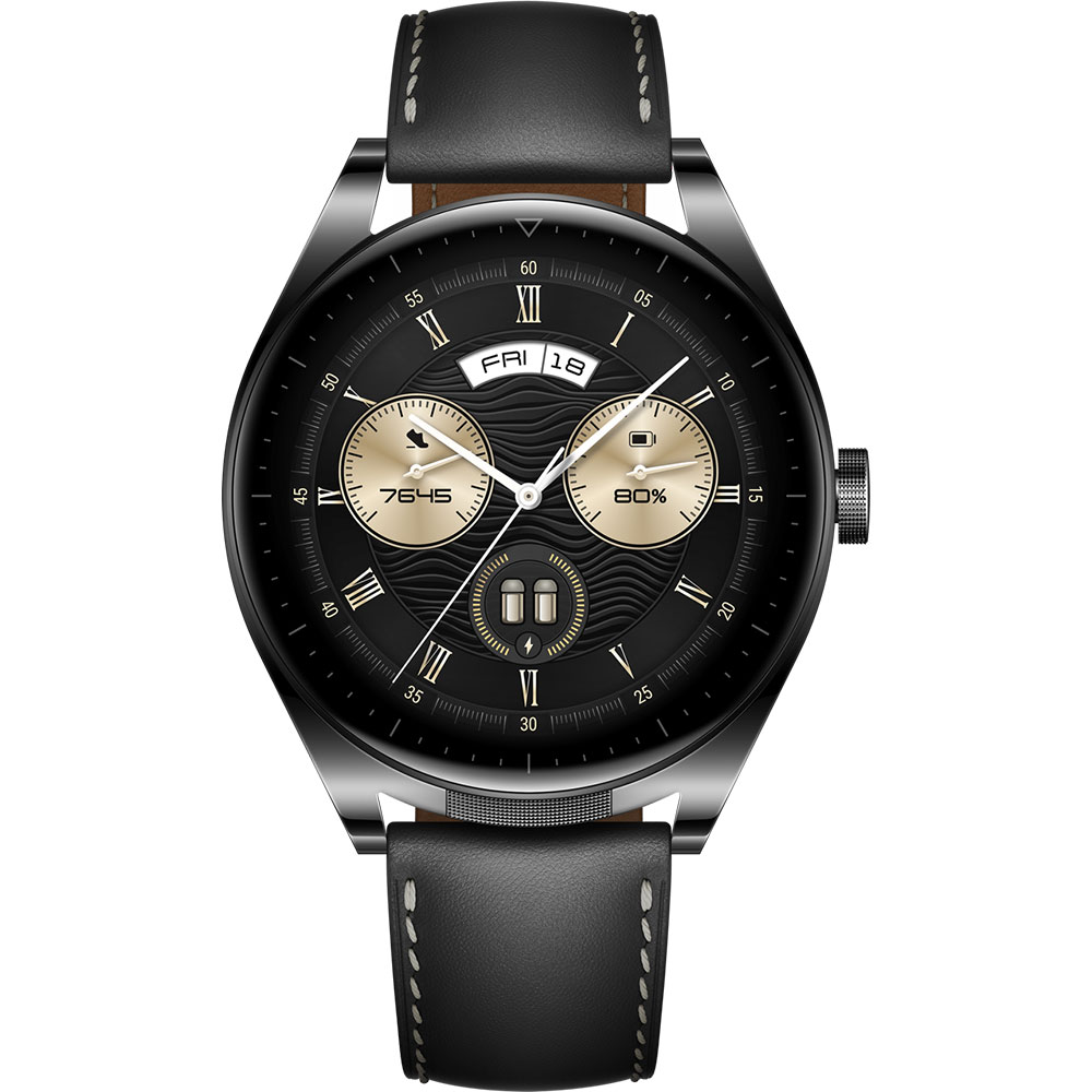 Smartwatch HUAWEI Watch Buds, Android/iOS, piele, negru