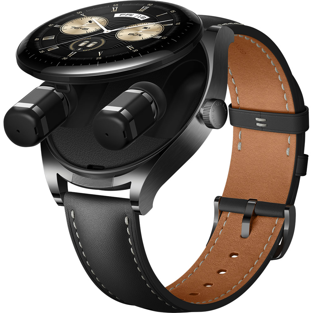 Smartwatch HUAWEI Watch Buds, Android/iOS, piele, negru