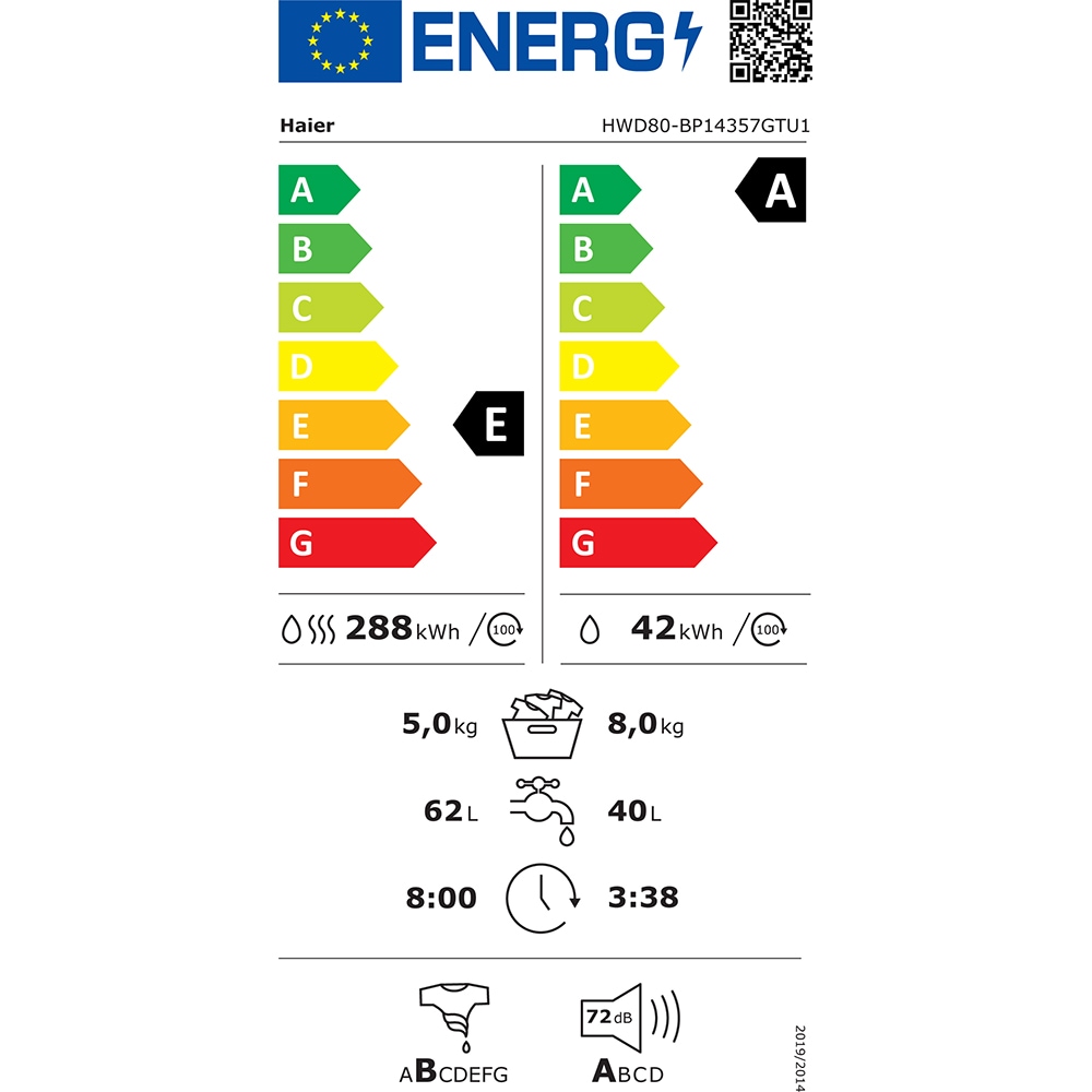 Masina de spalat frontala cu uscator HAIER HWD80-BP14357GTU-S, iRefresh, Wi-Fi, 8/5 kg, 1400rpm, Clasa A/E, antracit