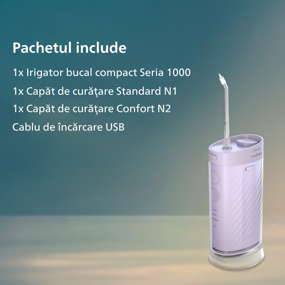 Irigator bucal PHILIPS Sonicare Compact Flosser 1000 HX3333/23, 2 capete, mov