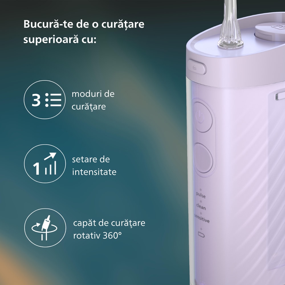 Irigator bucal PHILIPS Sonicare Compact Flosser 1000 HX3333/23, 2 capete, mov