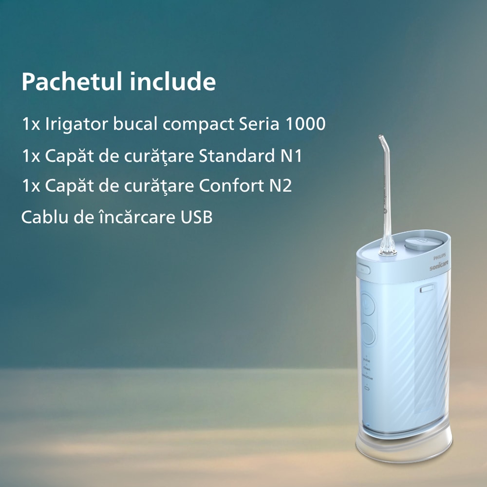 Irigator bucal PHILIPS Sonicare Compact Flosser 1000 HX3333/24, 2 capete, albastru