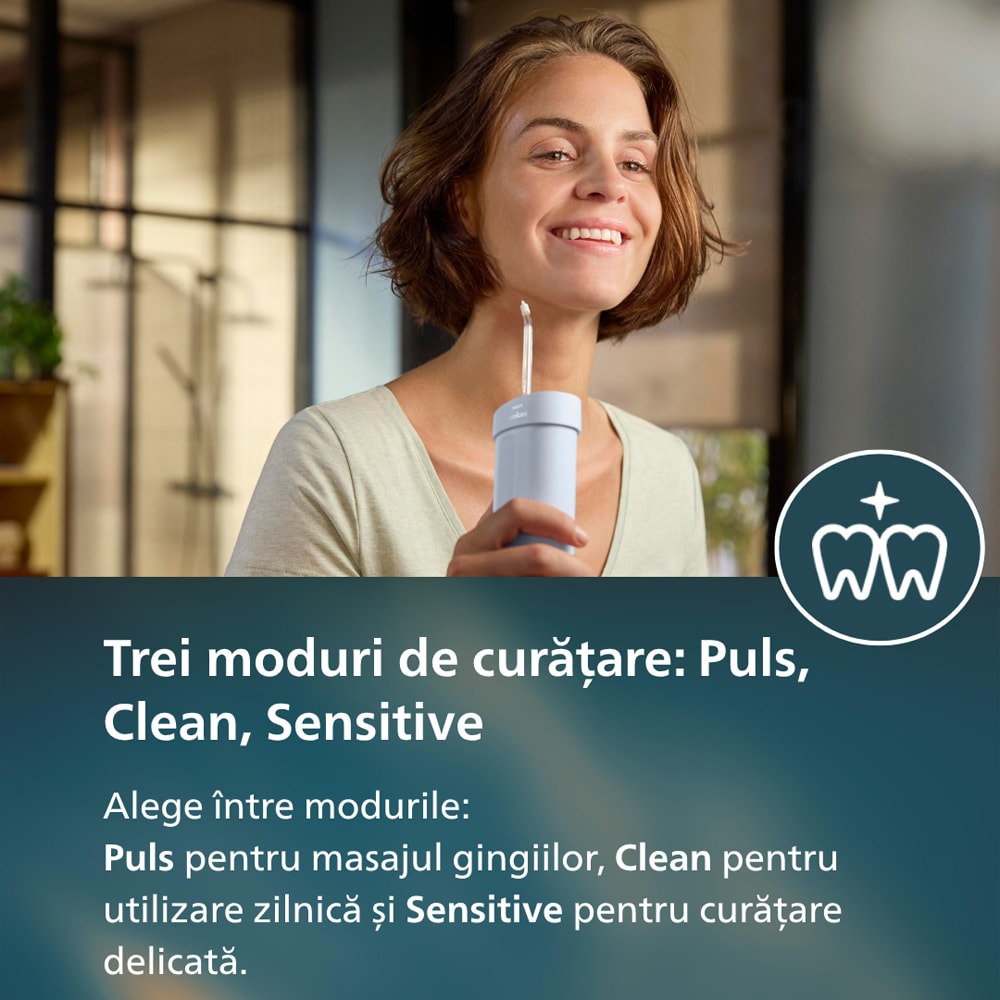 Irigator bucal PHILIPS Sonicare Compact Flosser 1000 HX3333/24, 2 capete, albastru