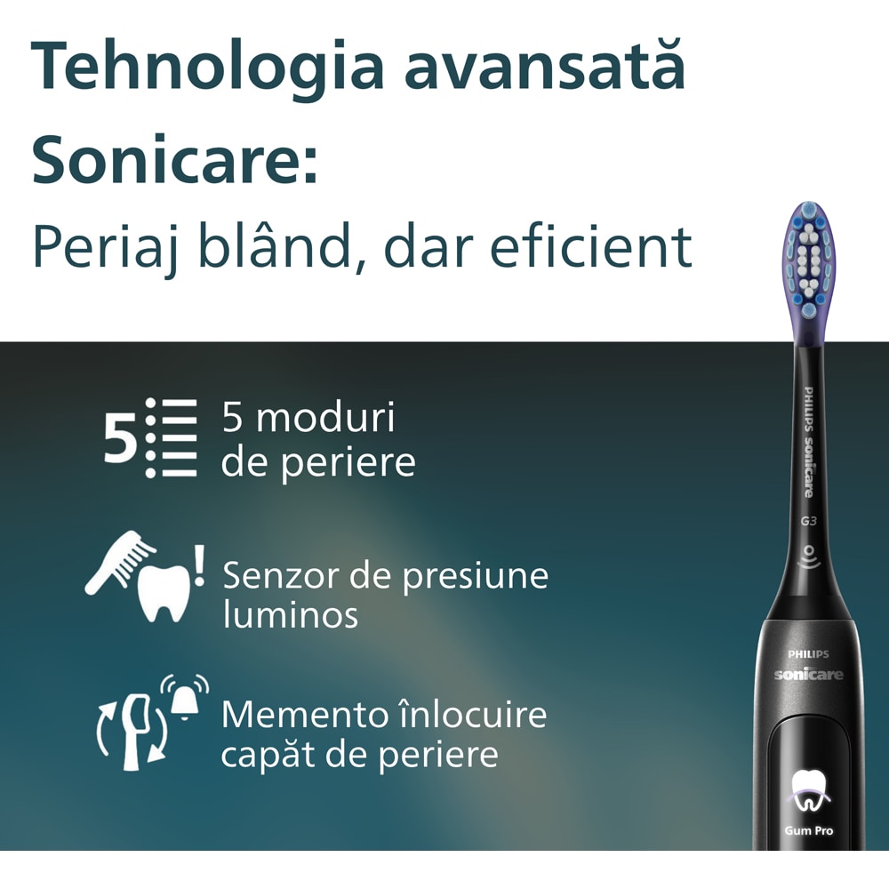 Periuta de dinti electrica PHILIPS Sonicare Advanced Clean HX3792/11, 31000 miscari/min, 5 programe, 1 capat, negru
