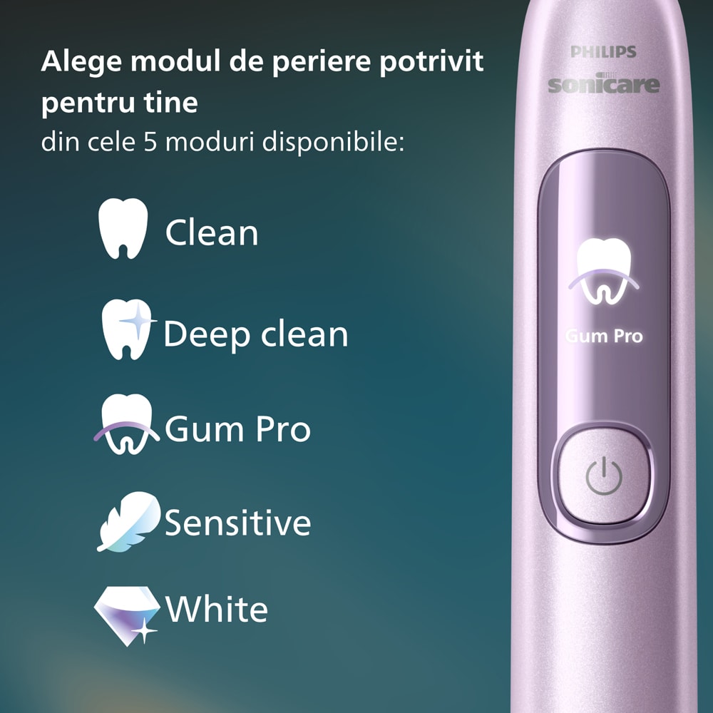 Periuta de dinti electrica PHILIPS Sonicare Advanced Clean HX3792/12, 31000 miscari/min, 5 programe, 1 capat, roz