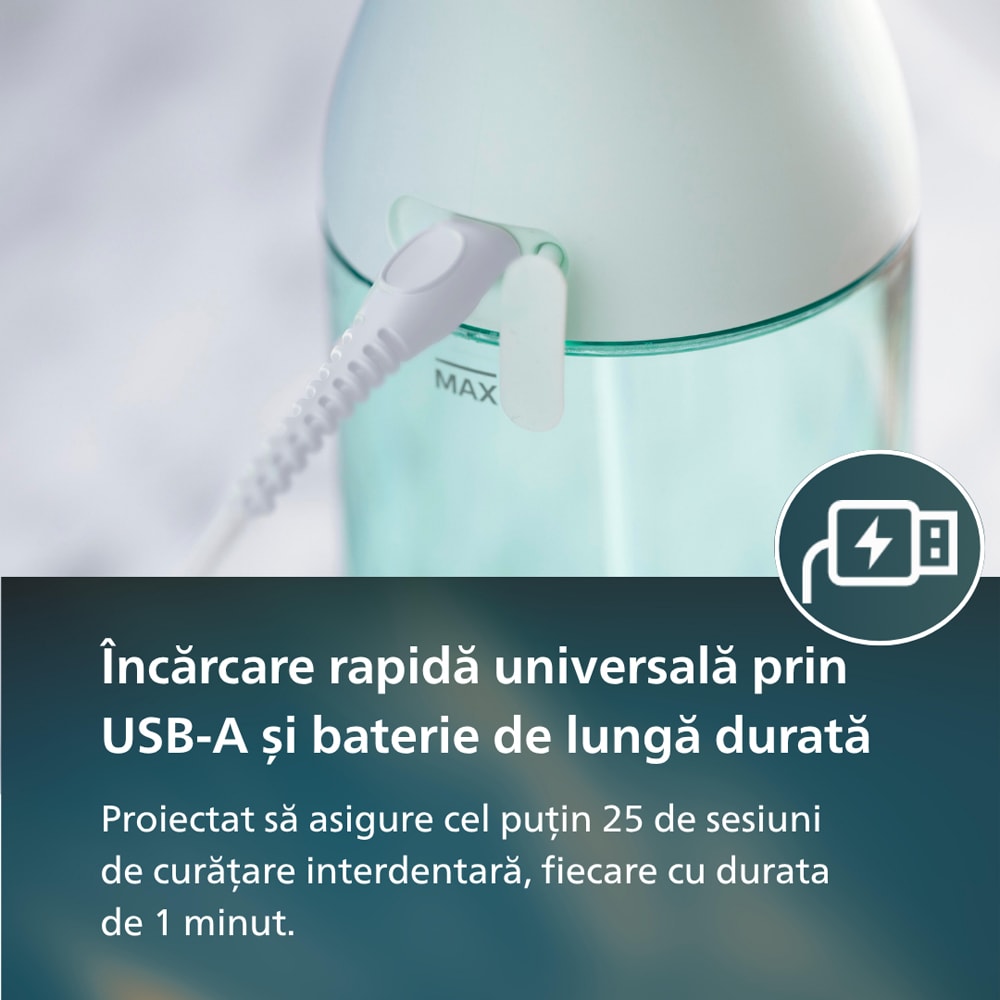 Irigator bucal PHILIPS Sonicare Power Flosser 3000 HX3826/24, 2 capete, verde