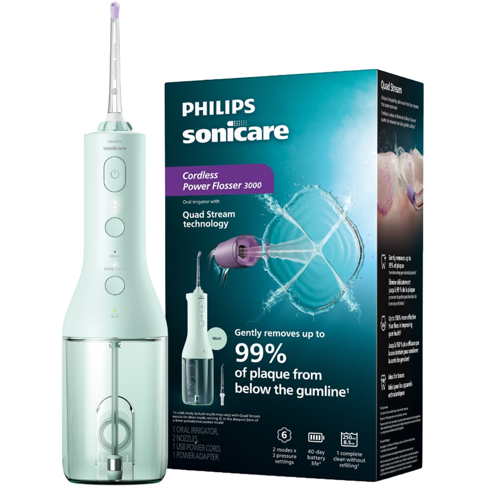 Irigator bucal PHILIPS Sonicare Power Flosser 3000 HX3826/24, 2 capete, verde