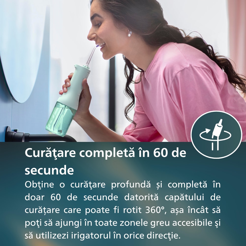 Irigator bucal PHILIPS Sonicare Power Flosser 3000 HX3826/24, 2 capete, verde