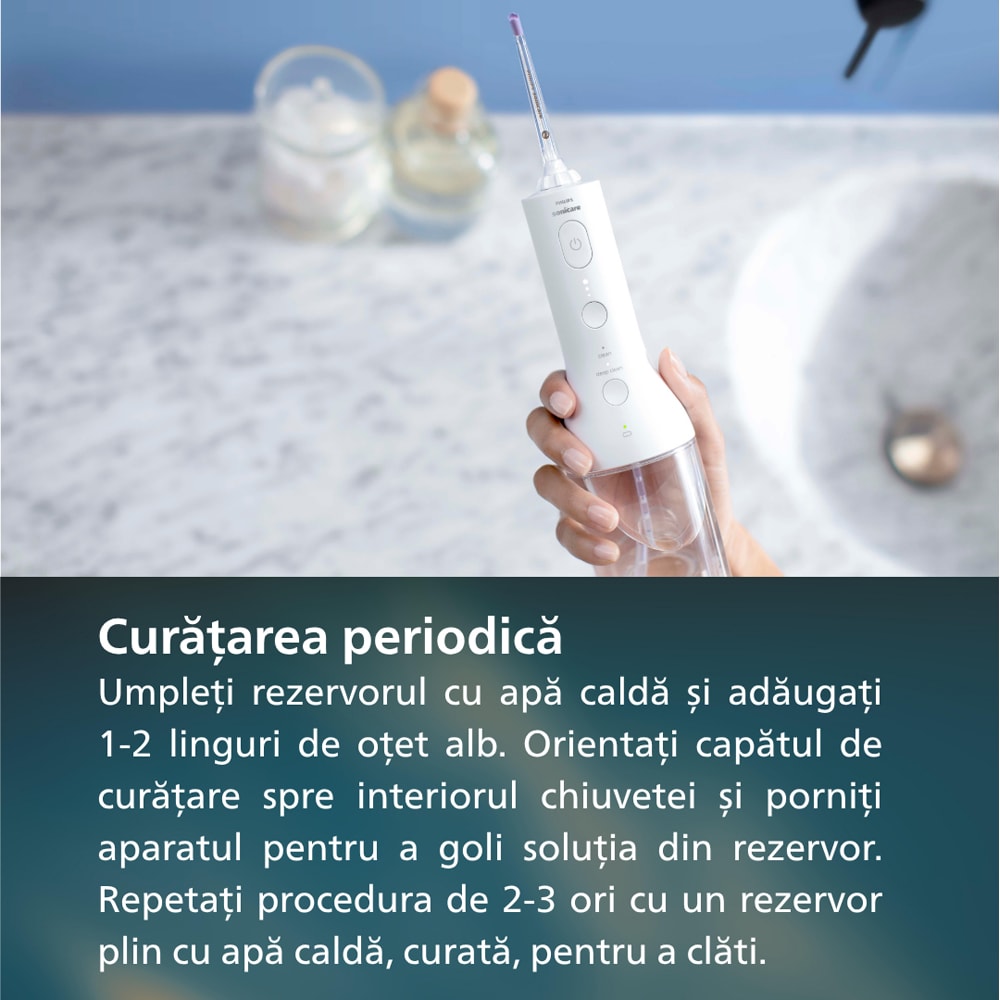 Irigator bucal PHILIPS Sonicare Cordless Power Flosser 3000 HX3826/31, 2 capete, alb