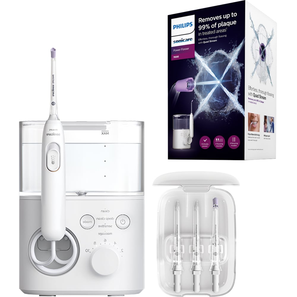 Irigator bucal PHILIPS Sonicare 7000 HX3911/40, 10 viteze, 4 capete, alb