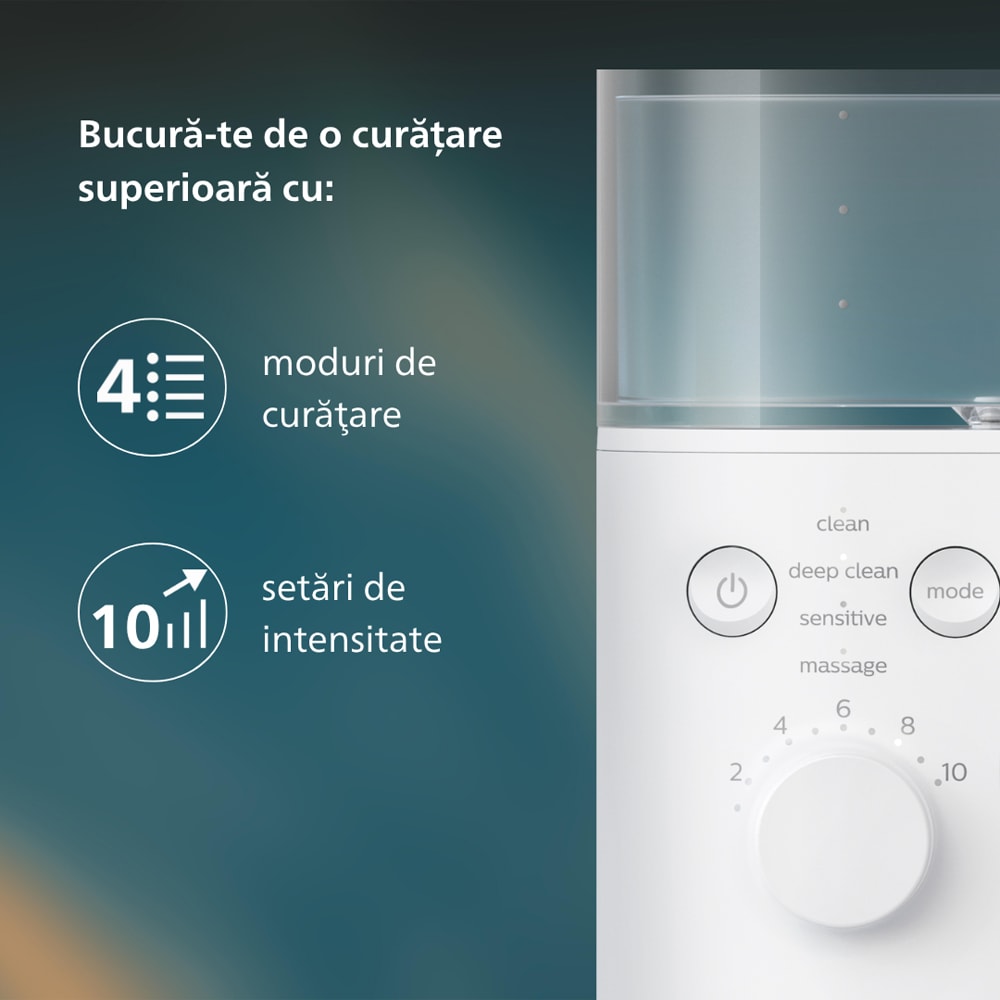 Irigator bucal PHILIPS Sonicare 7000 HX3911/40, 10 viteze, 4 capete, alb