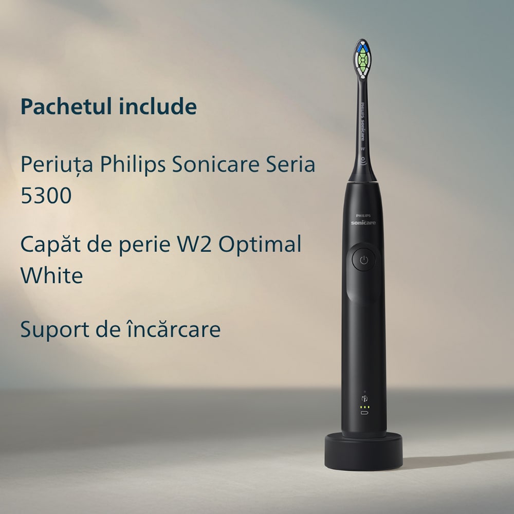 Periuta de dinti electrica PHILIPS Sonicare 5300 HX7101/01, 62000 miscari/min, 1 program, 1 capat, negru