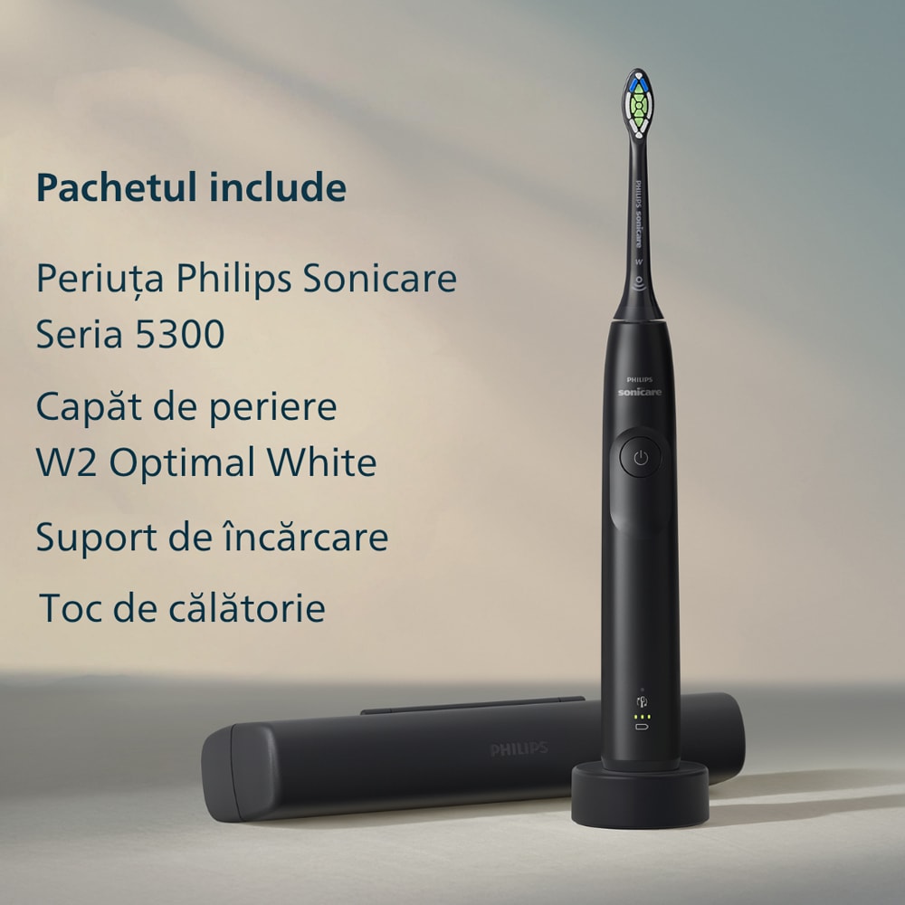 Periuta de dinti electrica PHILIPS Sonicare 5300 HX7101/02, 62000 miscari/min, 1 program, 1 capat, negru