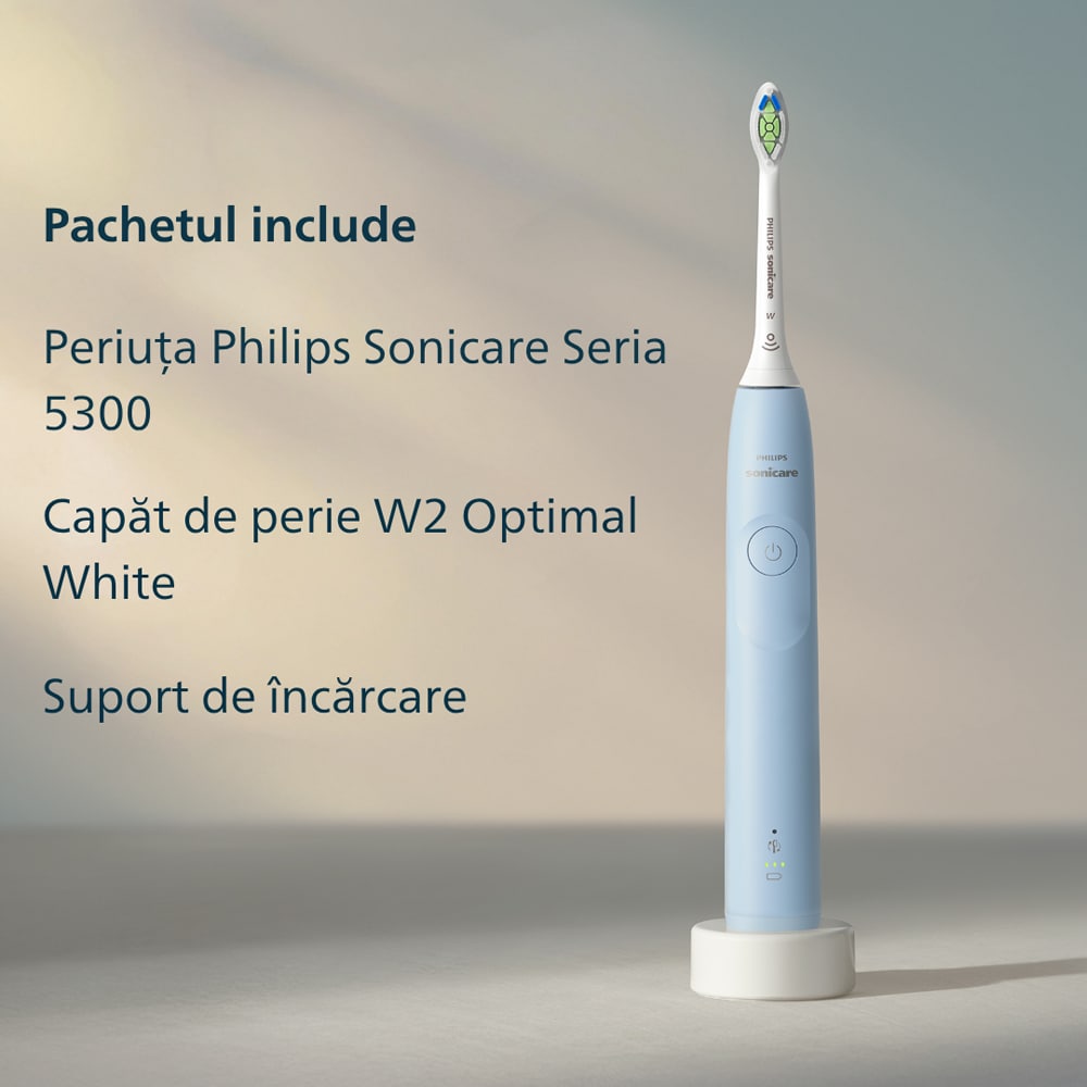 Periuta de dinti electrica PHILIPS Sonicare 5300 HX7106/01, 62000 miscari/min, 1 program, 1 capat, albastru deschis