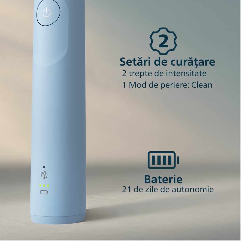 Periuta de dinti electrica PHILIPS Sonicare 5300 HX7106/01, 62000 miscari/min, 1 program, 1 capat, albastru deschis