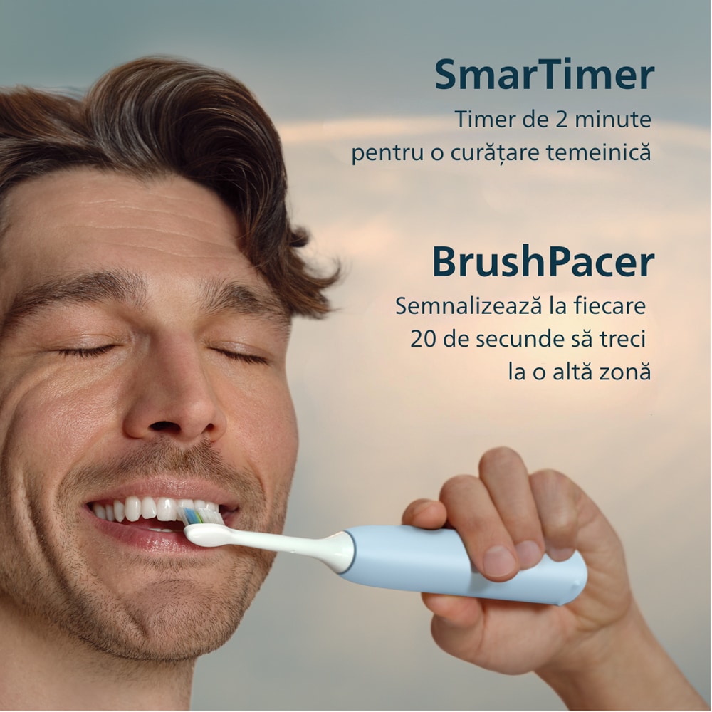 Periuta de dinti electrica PHILIPS Sonicare 5300 HX7106/01, 62000 miscari/min, 1 program, 1 capat, albastru deschis
