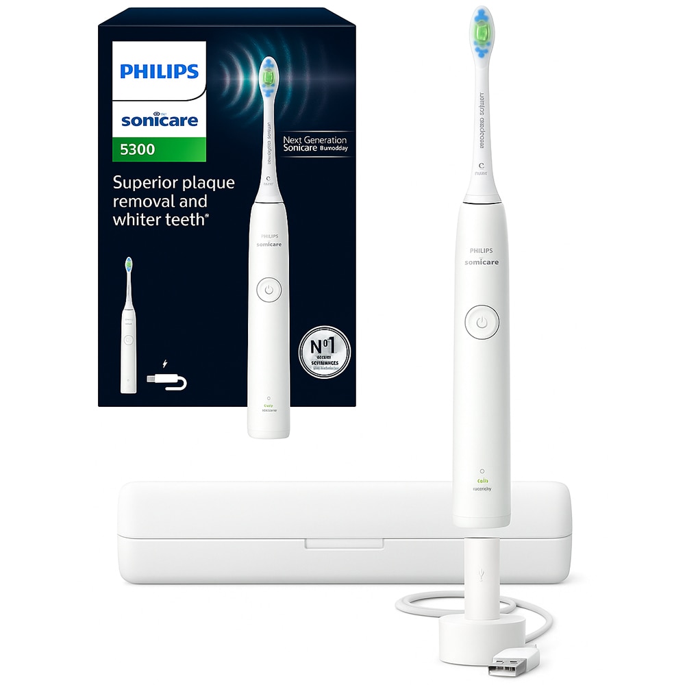 Periuta de dinti electrica PHILIPS Sonicare 5300 HX7108/02, 62000 miscari/min, 1 program, 1 capat, alb