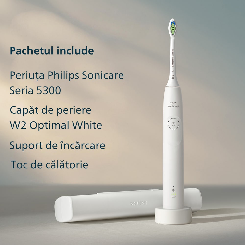 Periuta de dinti electrica PHILIPS Sonicare 5300 HX7108/02, 62000 miscari/min, 1 program, 1 capat, alb