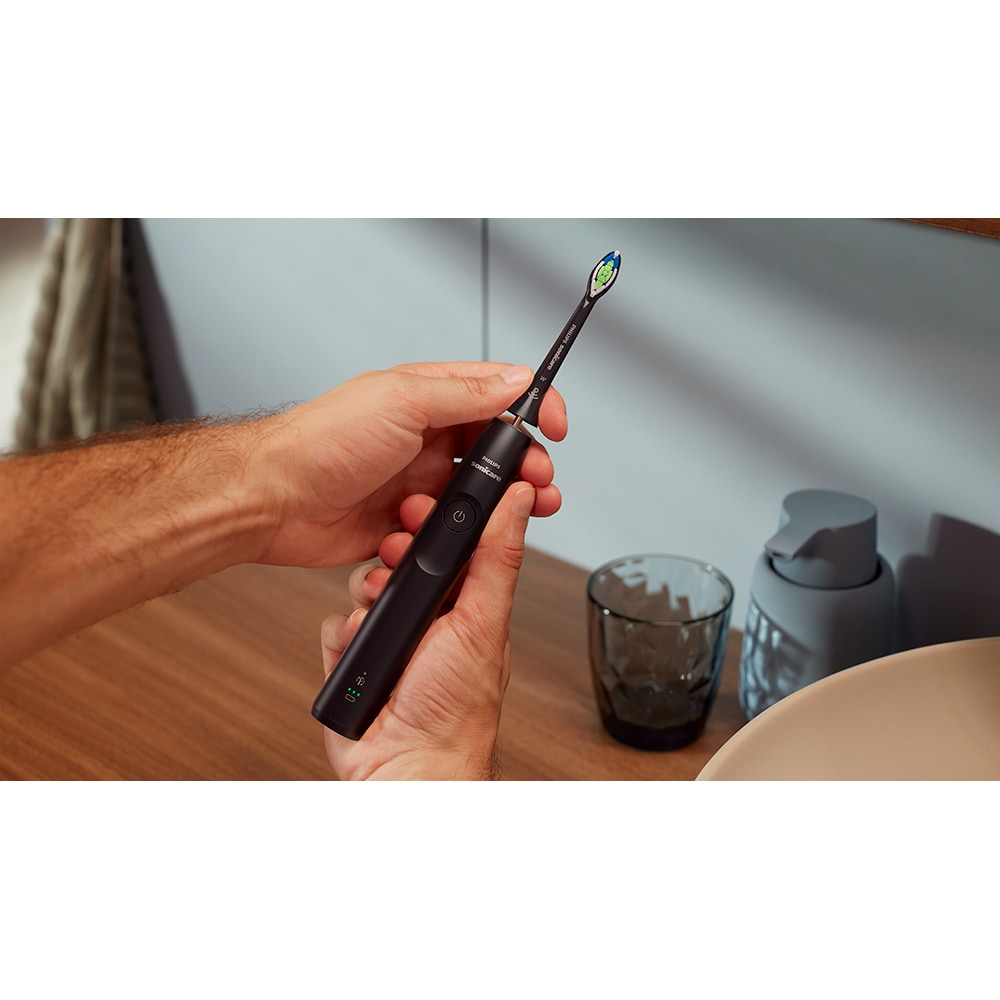 Set 2 Periute de dinti electrice PHILIPS Sonicare 5300 HX7109/01, 62000 miscari/min, 1 program, 2 capete, alb-negru