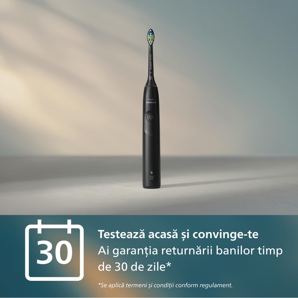 Set 2 Periute de dinti electrice PHILIPS Sonicare 5300 HX7109/01, 62000 miscari/min, 1 program, 2 capete, alb-negru