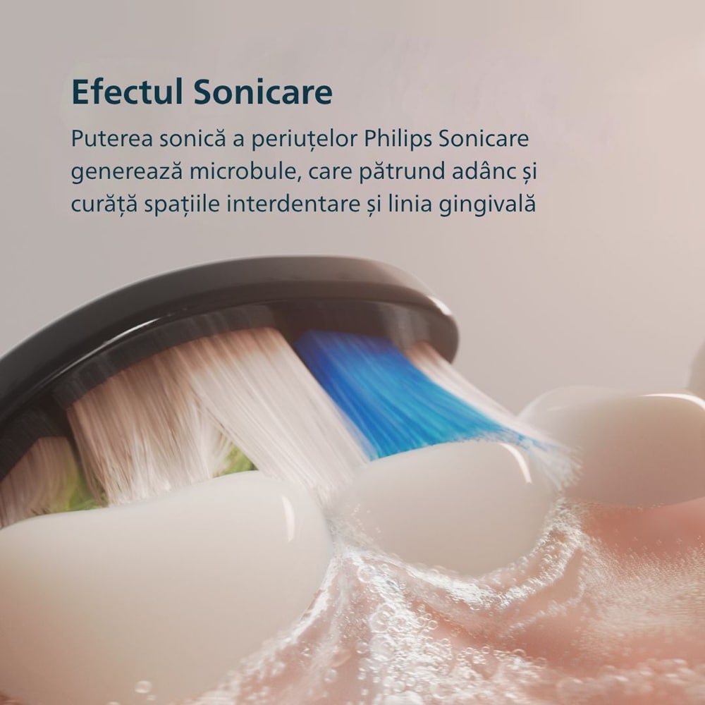 Set 2 Periute de dinti electrice PHILIPS Sonicare 5300 HX7109/01, 62000 miscari/min, 1 program, 2 capete, alb-negru