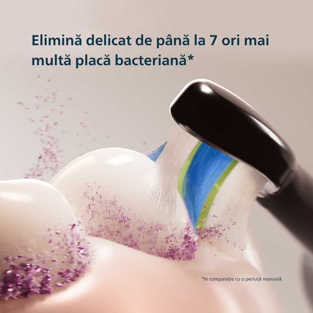 Set 2 Periute de dinti electrice PHILIPS Sonicare 5300 HX7109/01, 62000 miscari/min, 1 program, 2 capete, alb-negru