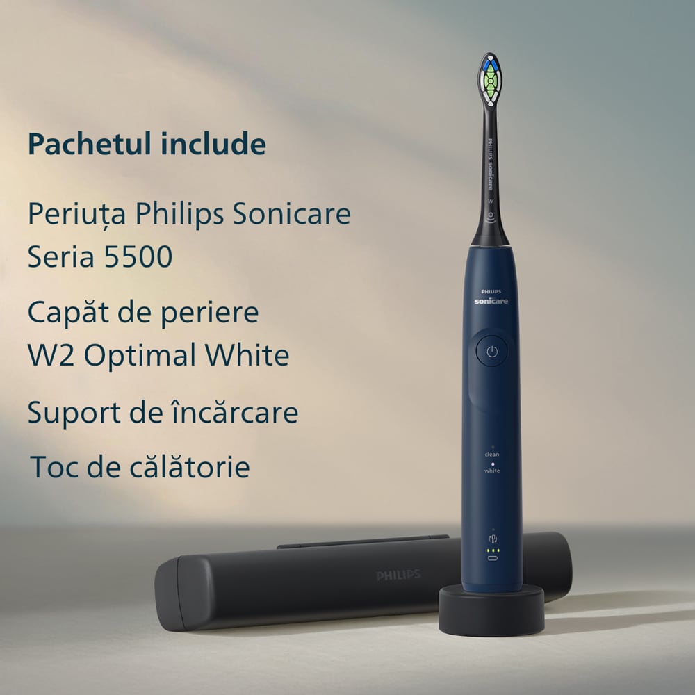 Periuta de dinti electrica PHILIPS Sonicare 5500 HX7113/01, 62000 miscari/min, 2 programe, 1 capat, albastru inchis