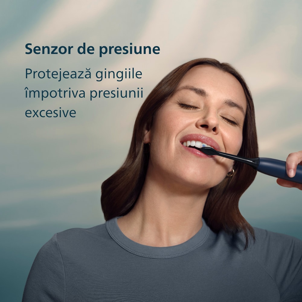 Set 2 Periute de dinti electrice PHILIPS Sonicare 5500 HX7119/01, 62000 miscari/min, 2 programe, 2 capete, alb-albastru inchis